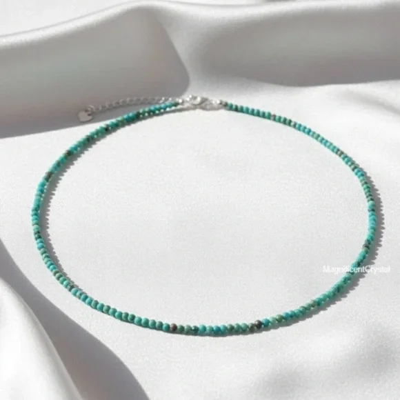 NWOT Natural Turquoise 2mm Beads Choker Minimalist Dainty  Healing Necklace - Picture 2 of 3